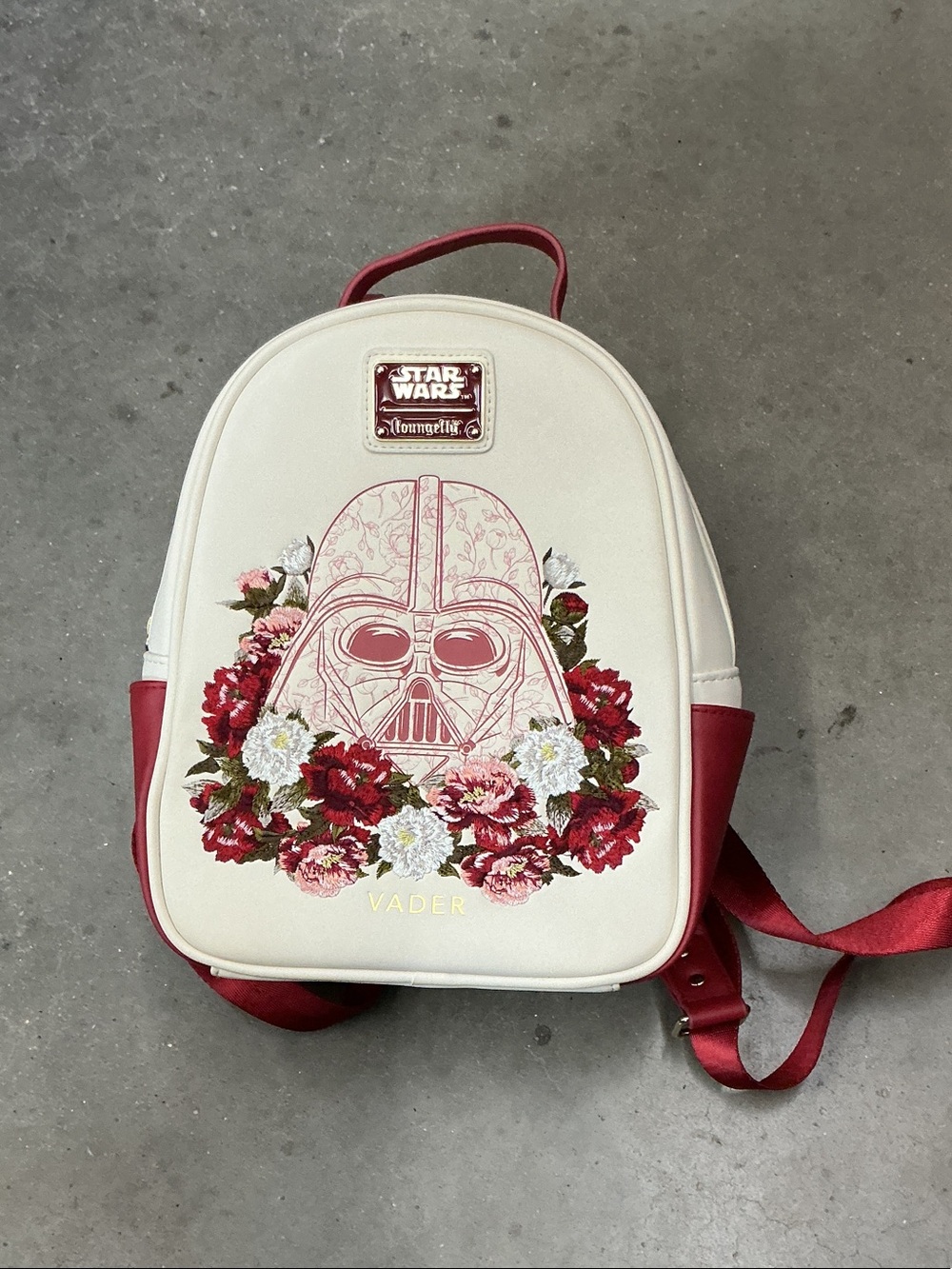 Loungefly Cream and Red Star Wars Vader Floral Mini Backpack